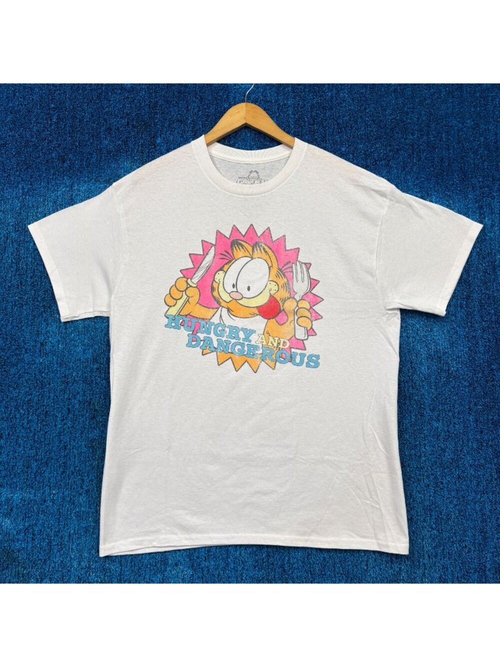 Garfield Hungry Daangerous Cartoon White T-Shirt Size Large